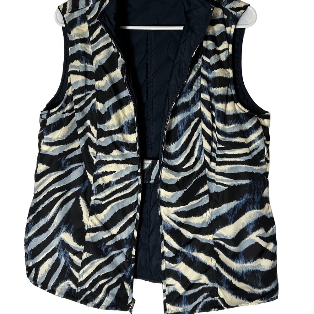 Dress‎ Barn Zebra Print Quilted Vest - Blue and Cream